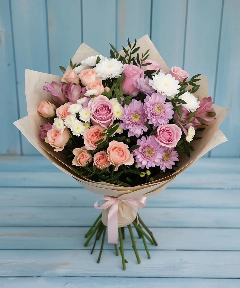 Букет цветов из: Хризантемы, Розы и Альстромерии в Солянке