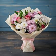 Букет цветов из:  Хризантемы, Альстромерии и Розы в Солянке