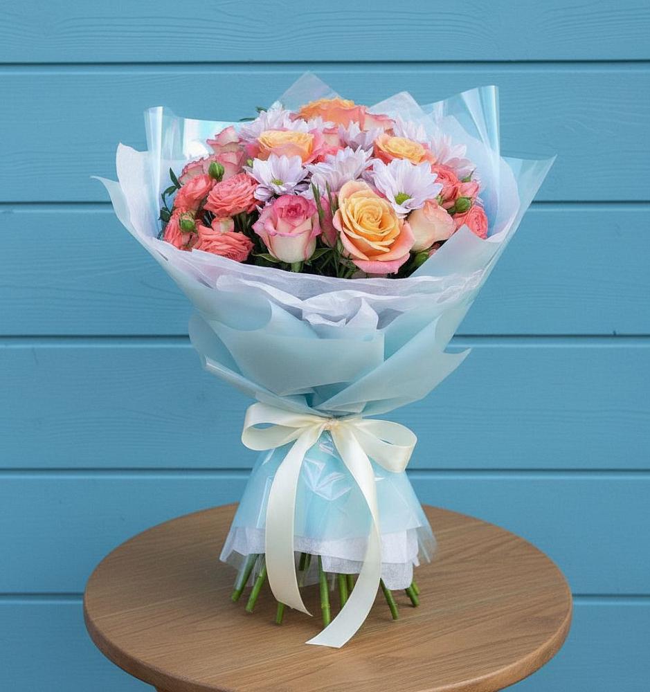 Букет цветов из: Хризантемы и Розы в Солянке