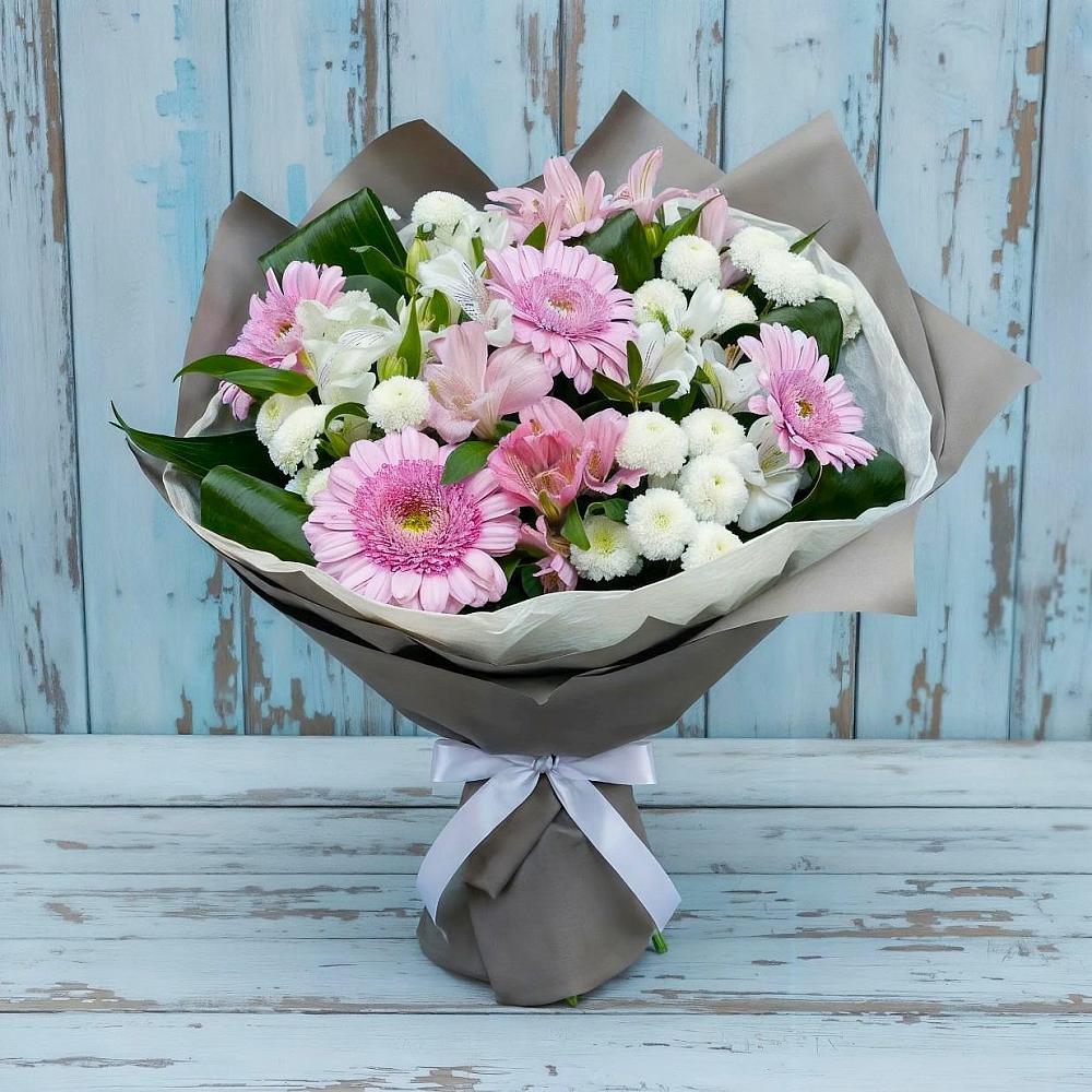 Букет цветов из: Герберы, Альстромерии и Хризантемы в Солянке