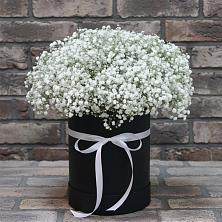 Цветочная композиция из Гипсофила в шляпной коробке в Солянке